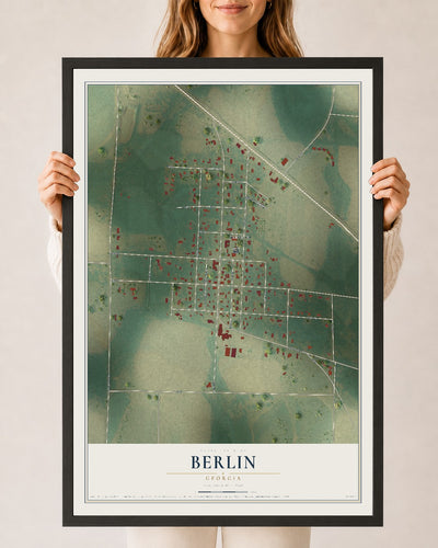 Berlin, Georgia map print, 24" x 36" W/ Black Ayous Wood Frame mockup