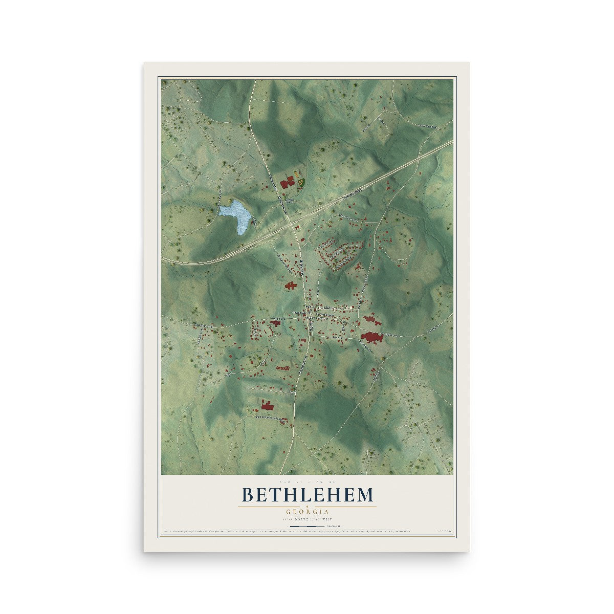 Bethlehem, Georgia map print, 12" x 18" Archival Matte Print mockup