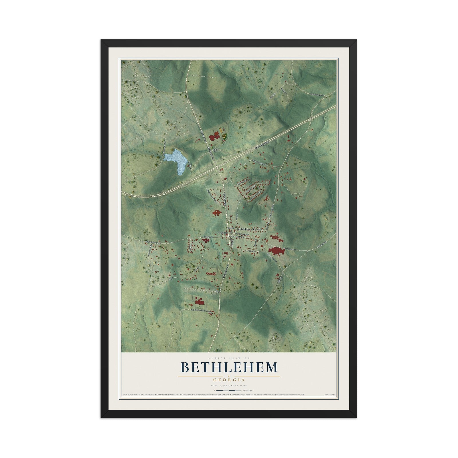 Bethlehem, Georgia map print, 12" x 18" W/ Black Ayous Wood Frame mockup