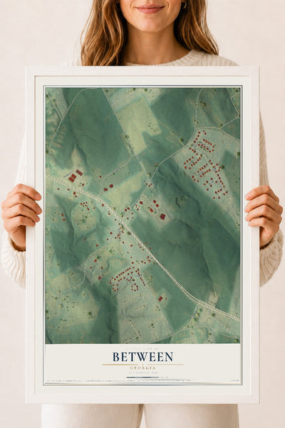 Between, Georgia map print, 18" x 24" W/ White Ayous Wood Frame mockup