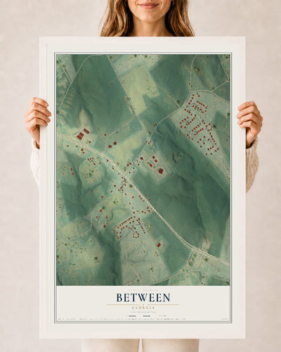 Between, Georgia map print, 24" x 36" W/ White Ayous Wood Frame mockup