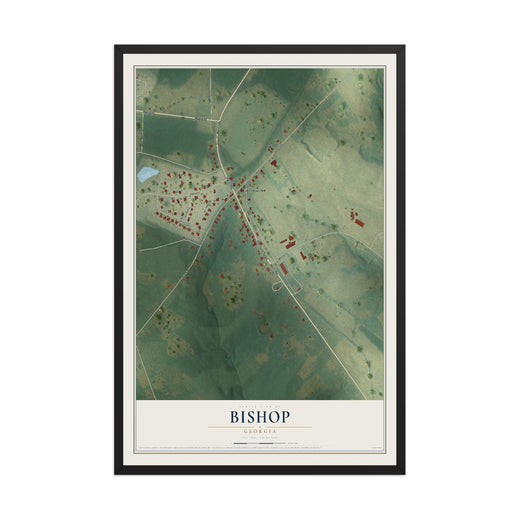 Map of Bishop, Georgia, 12 x 18 inch print in a black wood frame