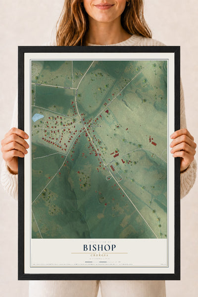 Bishop, Georgia map print, 18" x 24" W/ Black Ayous Wood Frame mockup