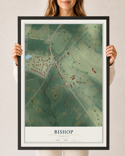 Bishop, Georgia map print, 24" x 36" W/ Black Ayous Wood Frame mockup
