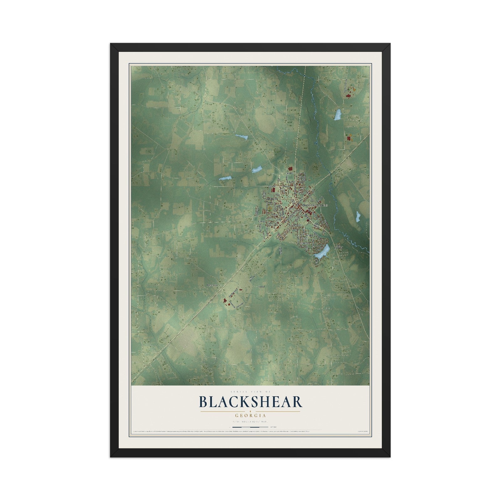 Blackshear, Georgia map print, 12" x 18" W/ Black Ayous Wood Frame mockup