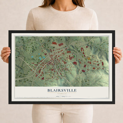 Blairsville, Georgia map print, 12" x 18" W/ Black Ayous Wood Frame mockup