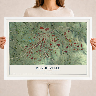 Blairsville, Georgia map print, 18" x 24" W/ White Ayous Wood Frame mockup