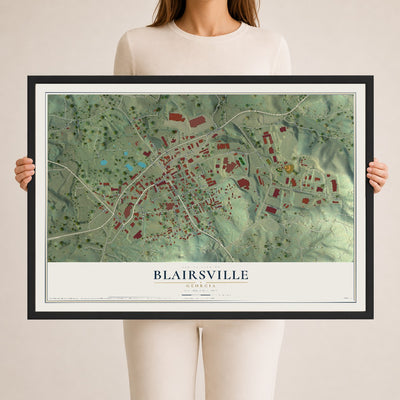 Blairsville, Georgia map print, 24" x 36" W/ Black Ayous Wood Frame mockup