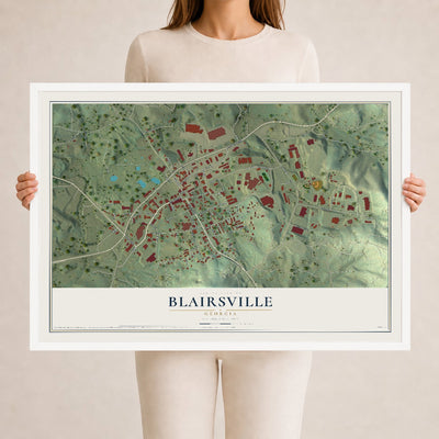 Blairsville, Georgia map print, 24" x 36" W/ White Ayous Wood Frame mockup
