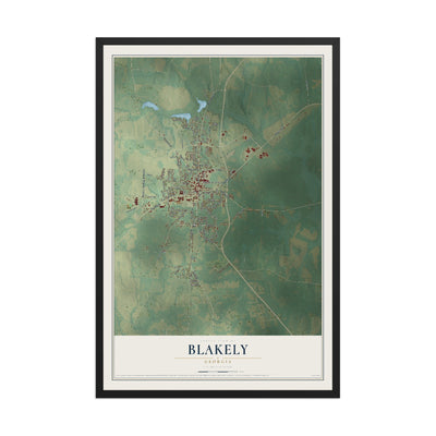 Blakely, Georgia map print, 12" x 18" W/ Black Ayous Wood Frame mockup