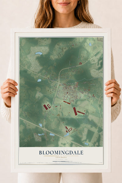Bloomingdale, Georgia map print, 18" x 24" W/ White Ayous Wood Frame mockup