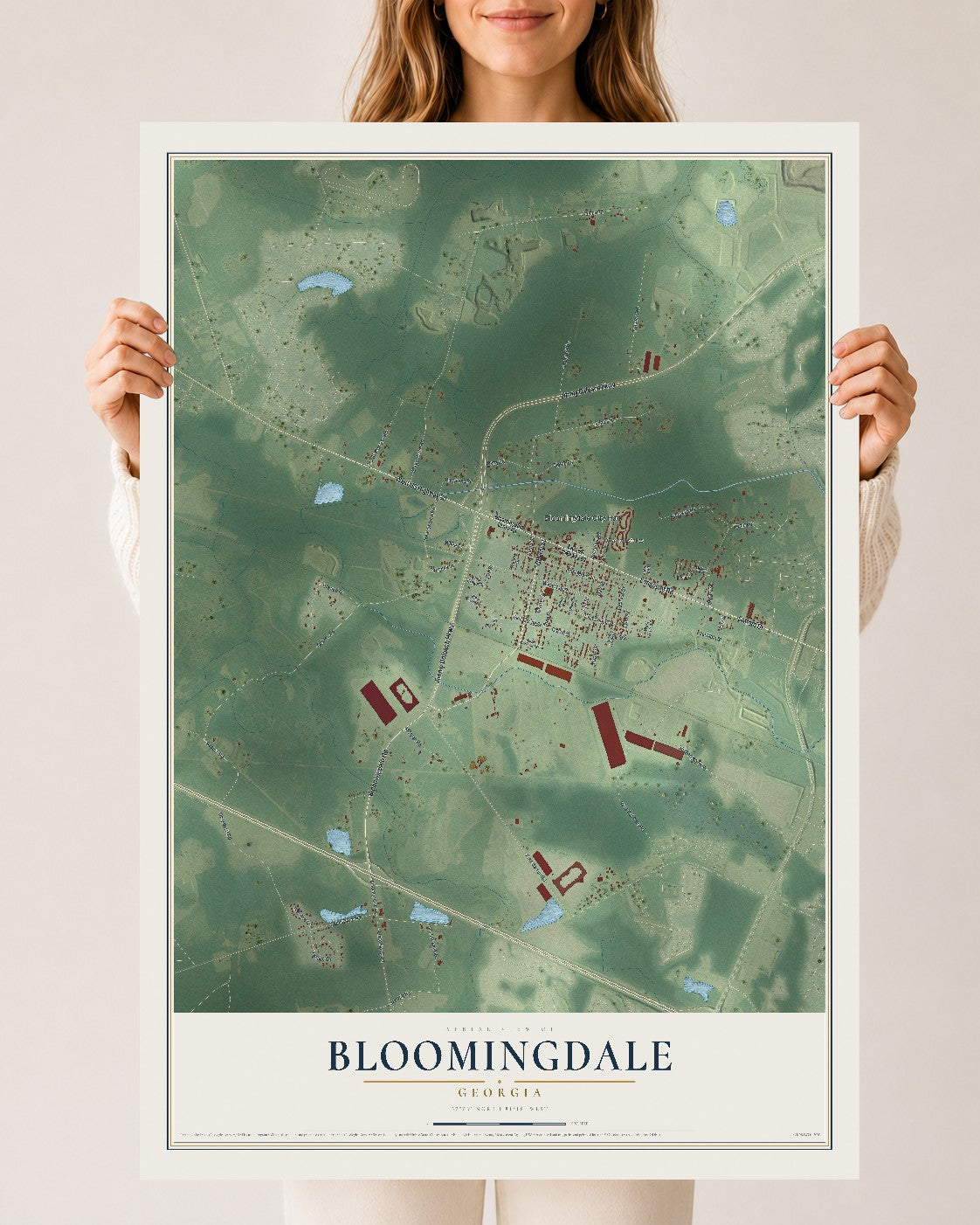 Bloomingdale, Georgia map print, 24" x 36" Archival Matte Print mockup