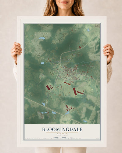Bloomingdale, Georgia map print, 24" x 36" W/ White Ayous Wood Frame mockup