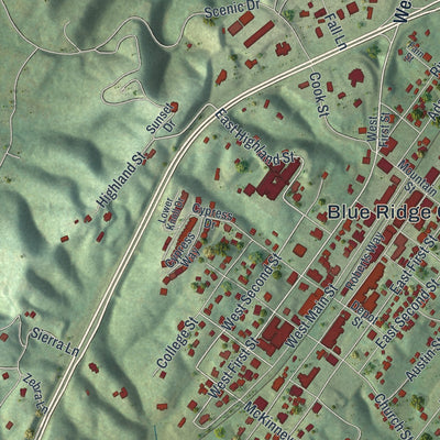 Close-up 1 of the Blue Ridge, Georgia map artwork