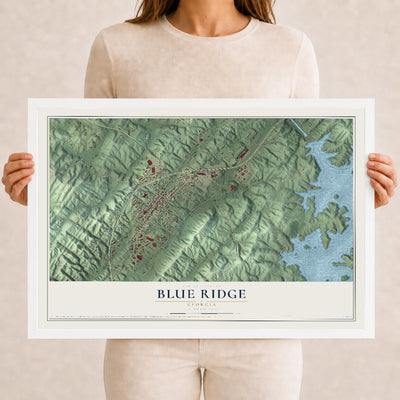 Blue Ridge, Georgia map print, 12" x 18" W/ White Ayous Wood Frame mockup
