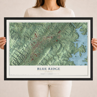 Blue Ridge, Georgia map print, 18" x 24" W/ Black Ayous Wood Frame mockup