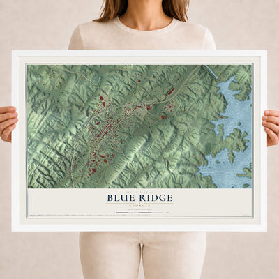 Blue Ridge, Georgia map print, 18" x 24" W/ White Ayous Wood Frame mockup