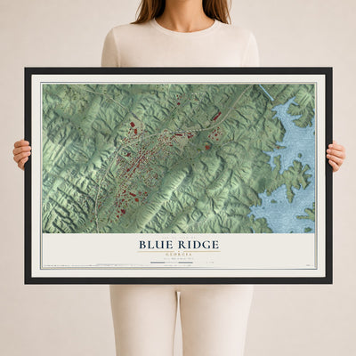 Blue Ridge, Georgia map print, 24" x 36" W/ Black Ayous Wood Frame mockup