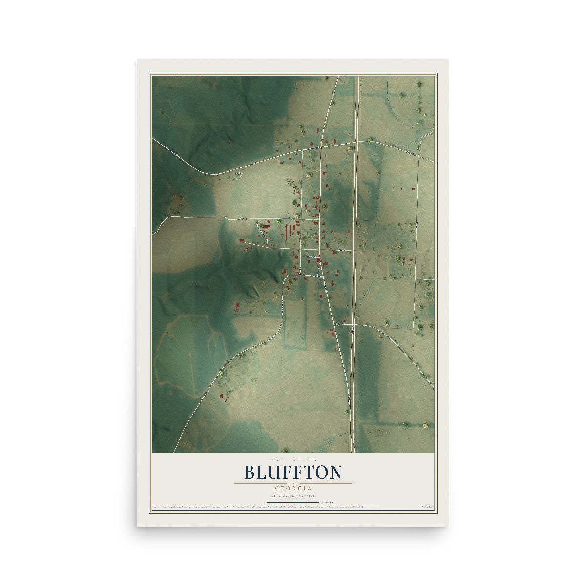 Bluffton, Georgia map print, 12" x 18" Archival Matte Print mockup