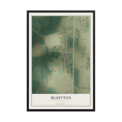 Bluffton, Georgia map print, 12" x 18" W/ Black Ayous Wood Frame mockup