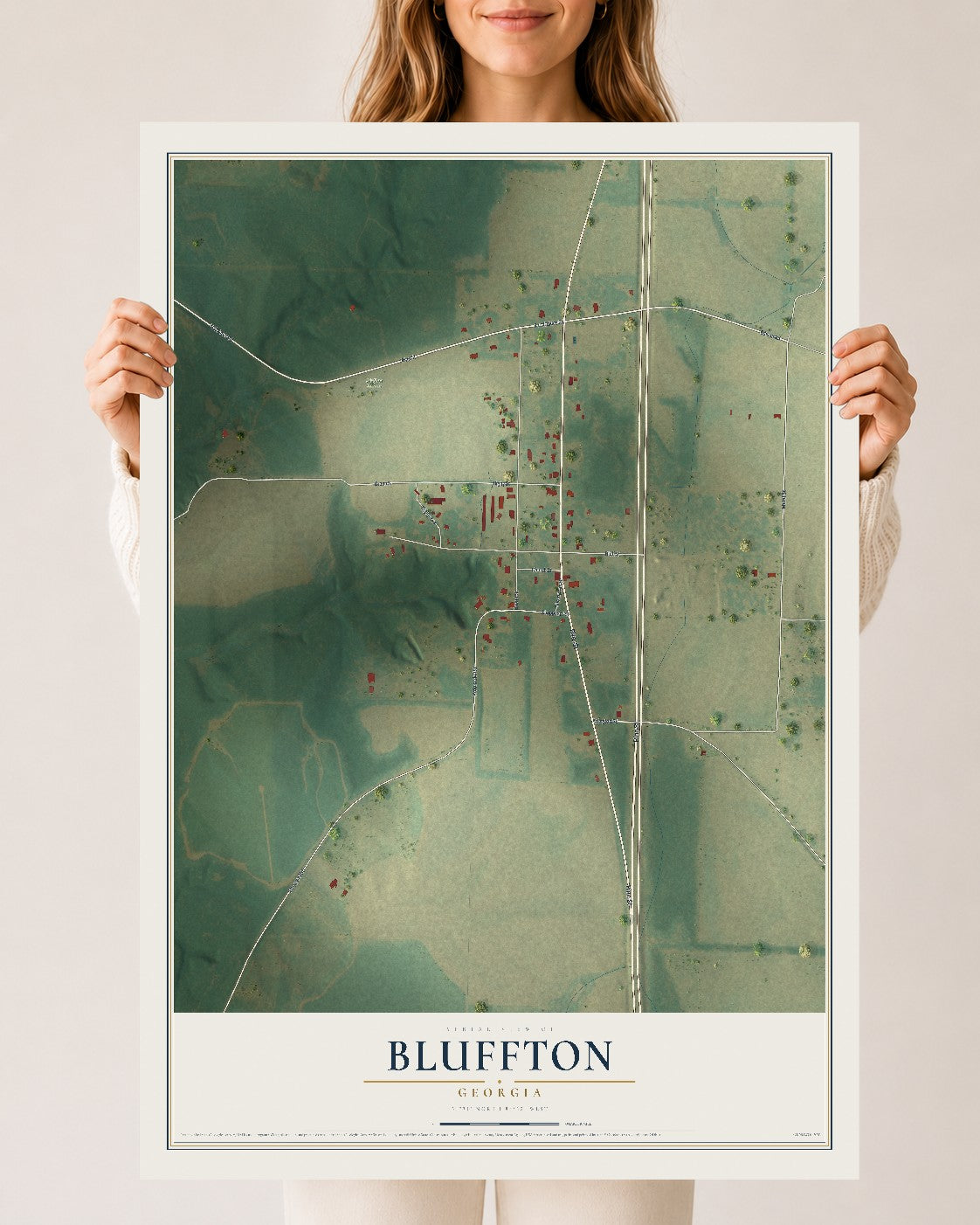 Bluffton, Georgia map print, 24" x 36" Archival Matte Print mockup
