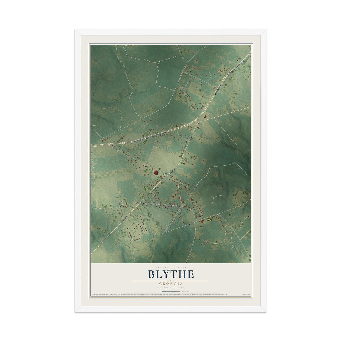 Blythe, Georgia map print, 12" x 18" W/ White Ayous Wood Frame mockup