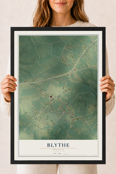 Blythe, Georgia map print, 18" x 24" W/ Black Ayous Wood Frame mockup