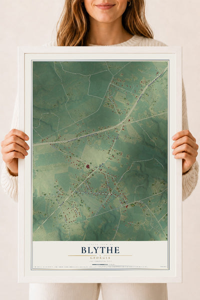 Blythe, Georgia map print, 18" x 24" W/ White Ayous Wood Frame mockup