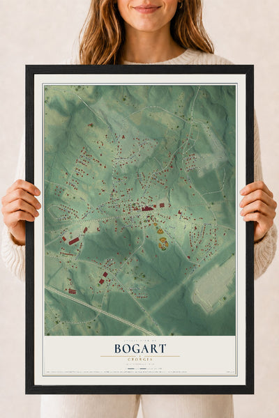 Bogart, Georgia map print, 18" x 24" W/ Black Ayous Wood Frame mockup