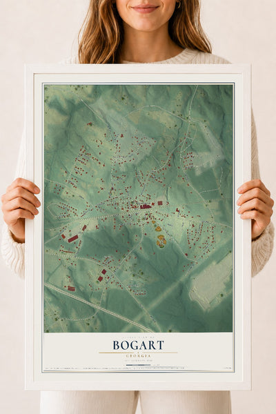 Bogart, Georgia map print, 18" x 24" W/ White Ayous Wood Frame mockup