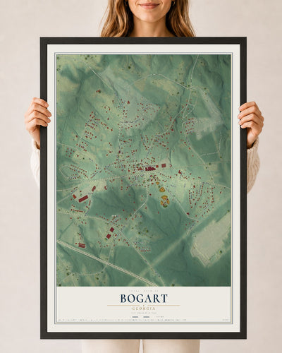 Bogart, Georgia map print, 24" x 36" W/ Black Ayous Wood Frame mockup