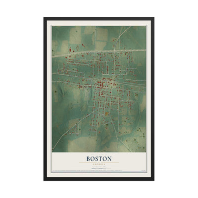 Boston, Georgia map print, 12" x 18" W/ Black Ayous Wood Frame mockup