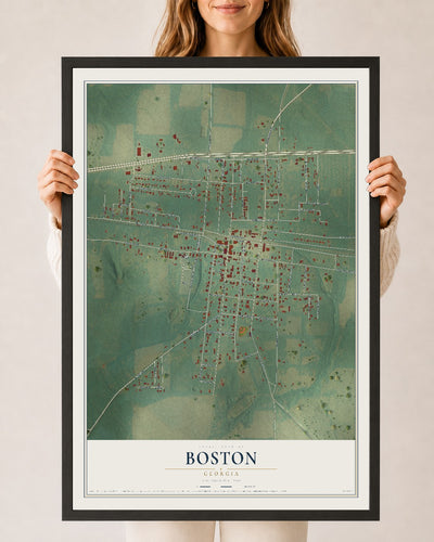 Boston, Georgia map print, 24" x 36" W/ Black Ayous Wood Frame mockup