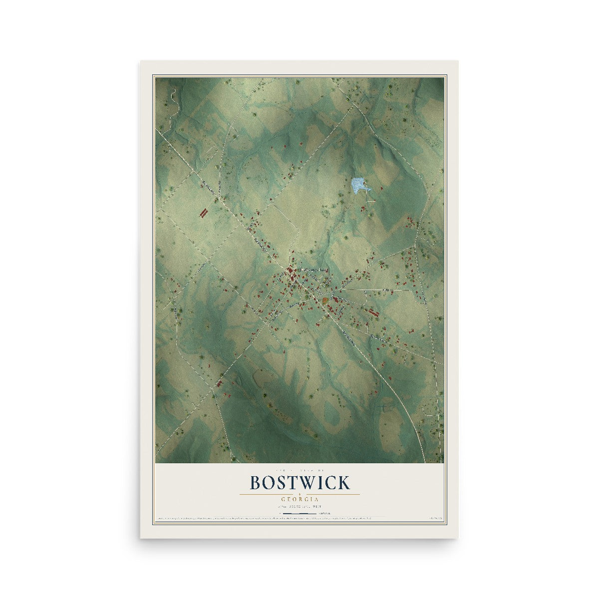 Bostwick, Georgia map print, 12" x 18" Archival Matte Print mockup