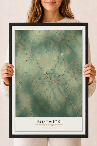 Bostwick, Georgia map print, 18" x 24" W/ Black Ayous Wood Frame mockup
