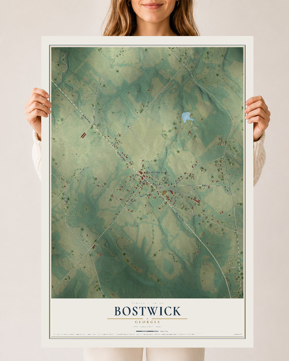 Bostwick, Georgia map print, 24" x 36" Archival Matte Print mockup