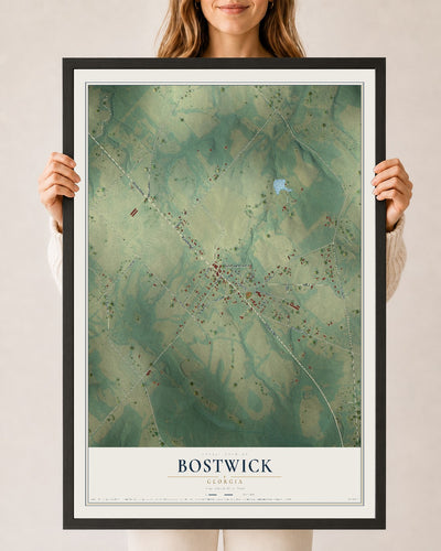 Bostwick, Georgia map print, 24" x 36" W/ Black Ayous Wood Frame mockup