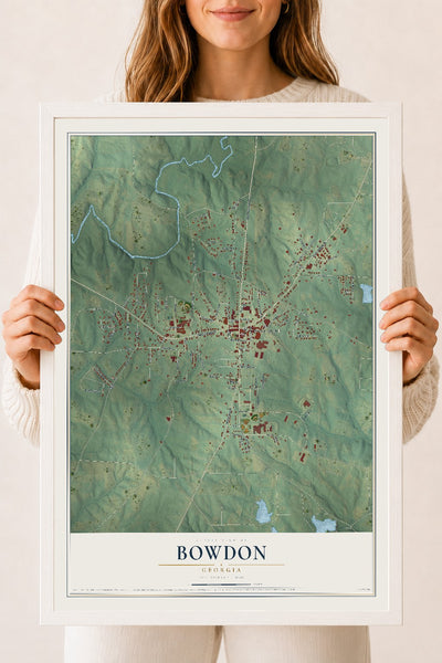Bowdon, Georgia map print, 18" x 24" W/ White Ayous Wood Frame mockup