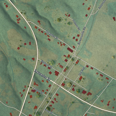 Close-up 1 of the Bowersville, Georgia map artwork