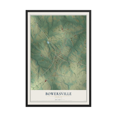 Bowersville, Georgia map print, 12" x 18" W/ Black Ayous Wood Frame mockup
