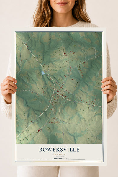 Bowersville, Georgia map print, 18" x 24" Archival Matte Print mockup