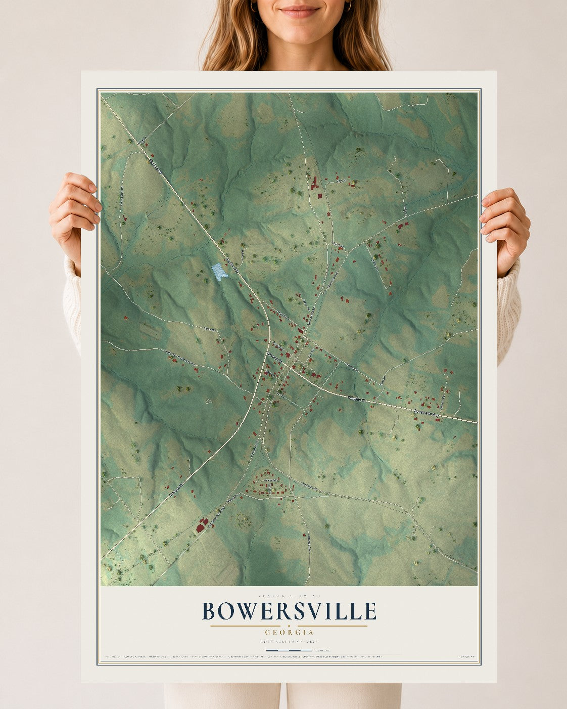 Bowersville, Georgia map print, 24" x 36" Archival Matte Print mockup