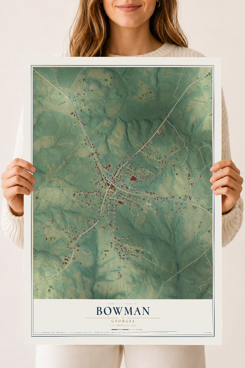 Bowman, Georgia map print, 18" x 24" Archival Matte Print mockup