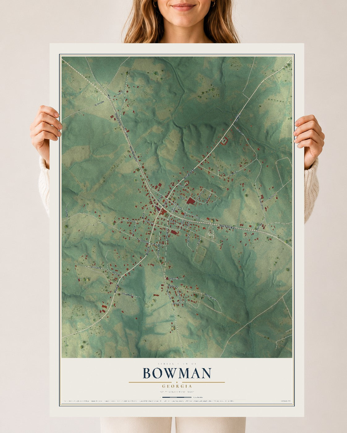 Bowman, Georgia map print, 24" x 36" Archival Matte Print mockup