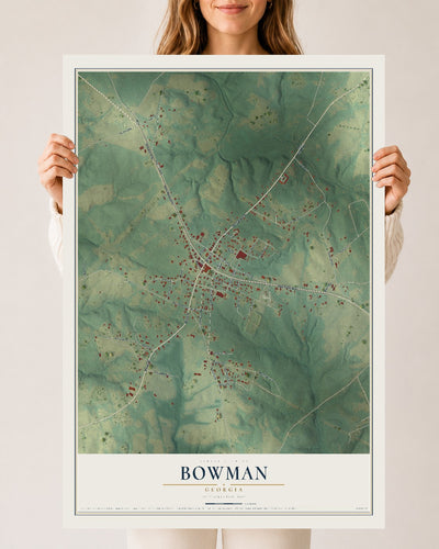 Bowman, Georgia map print, 24" x 36" Archival Matte Print mockup