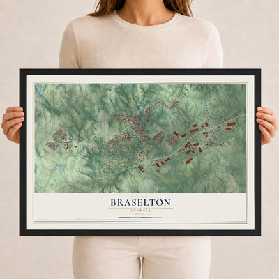 Braselton, Georgia map print, 12" x 18" W/ Black Ayous Wood Frame mockup