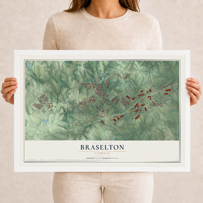 Braselton, Georgia map print, 12" x 18" W/ White Ayous Wood Frame mockup