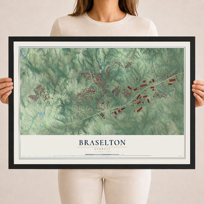 Braselton, Georgia map print, 18" x 24" W/ Black Ayous Wood Frame mockup