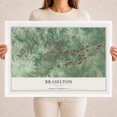 Braselton, Georgia map print, 18" x 24" W/ White Ayous Wood Frame mockup
