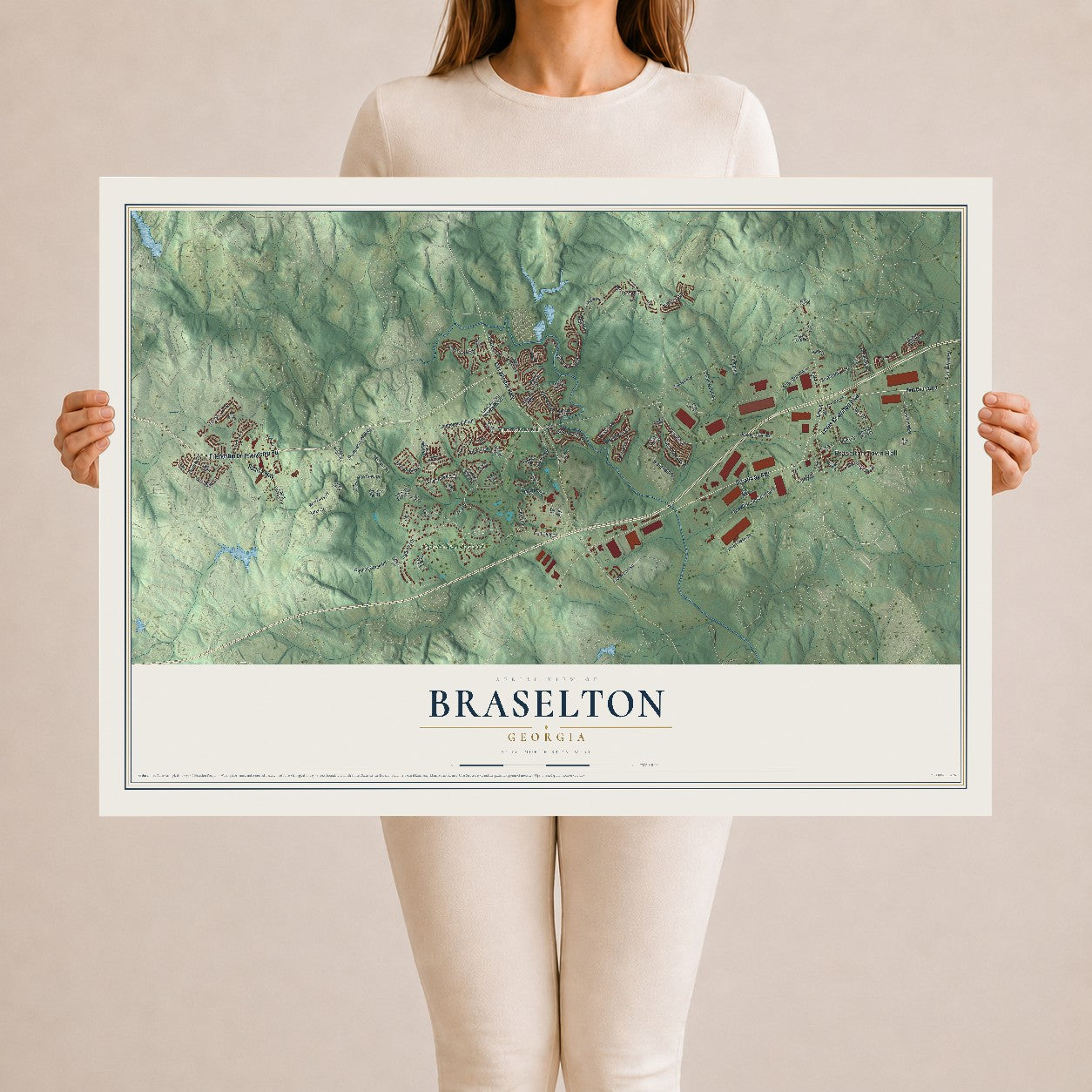 Braselton, Georgia map print, 24" x 36" Archival Matte Print mockup